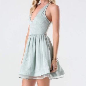Bebe Lace Back Metallic Stripe Dress in Mint